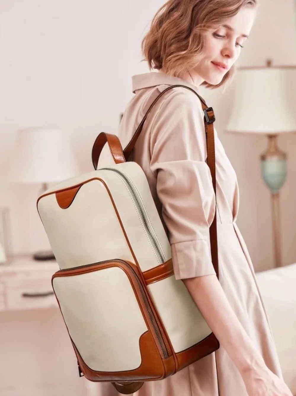 Bostanten Leather Laptop Backpack Style Purse